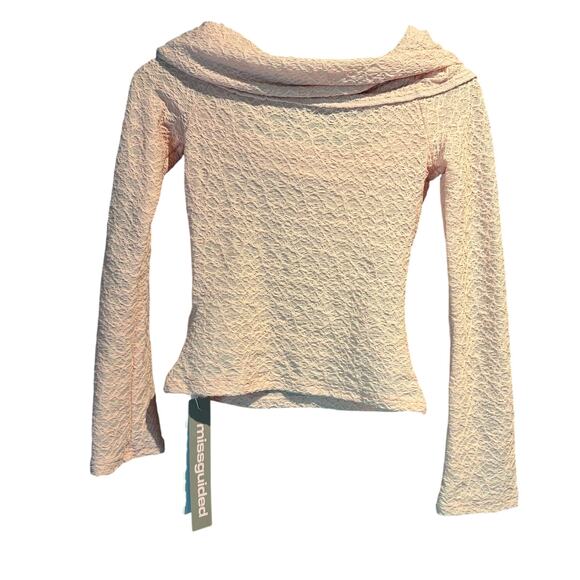 Missguided XSmall NWT Pink Lace long sleeve off the shoulder cowl neck Rave Date - Picture 2 of 8